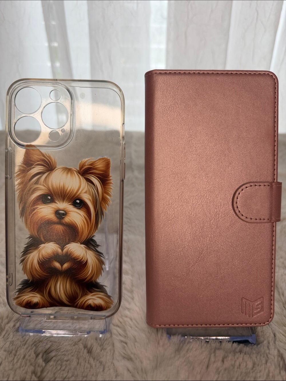 Clear Phone Case with Cute Yorkie Design & Rose Gold Folio Wallet Case